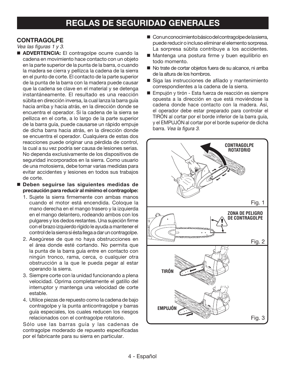 Reglas de seguridad generales | Ryobi P542 User Manual | Page 52 / 76