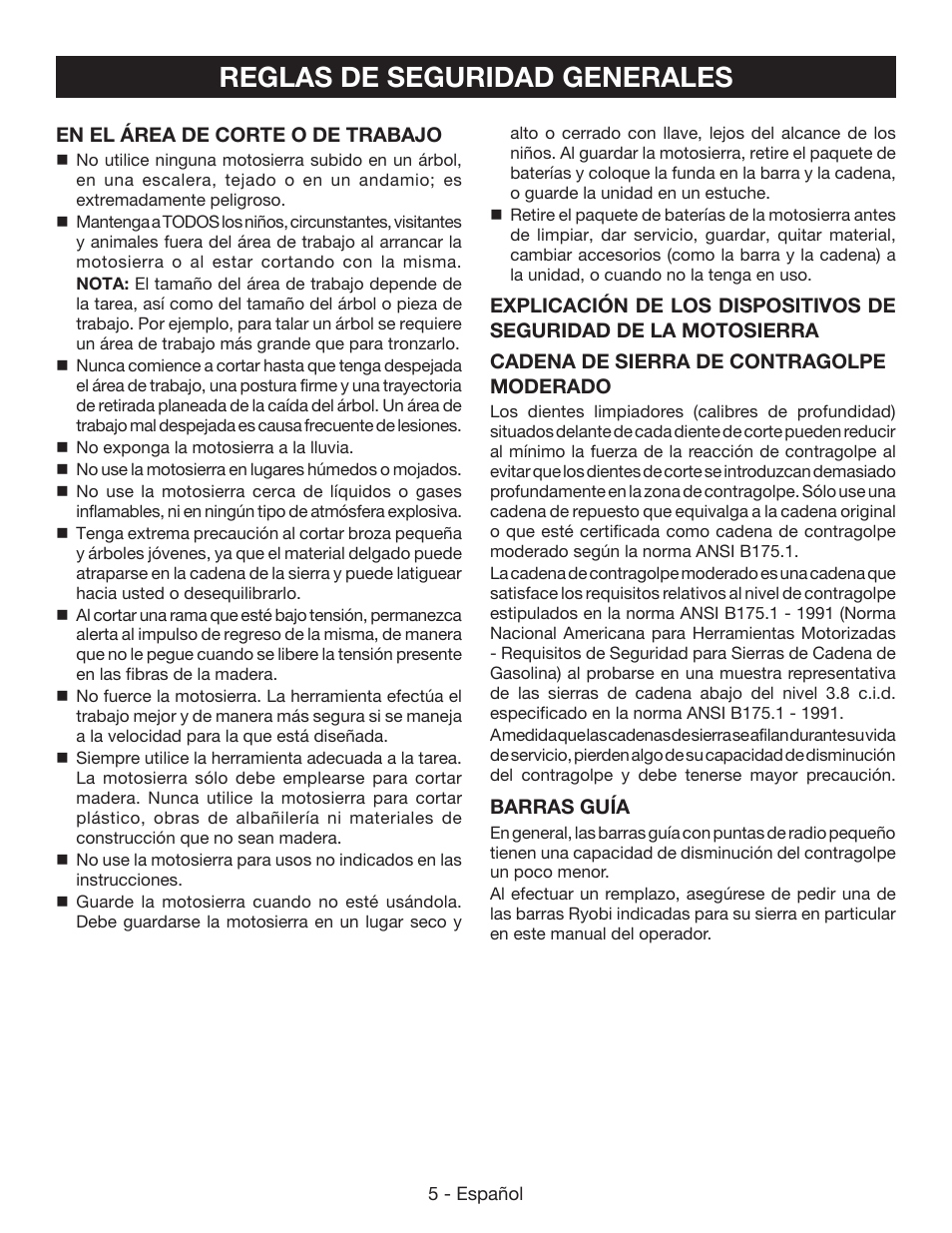 Reglas de seguridad generales | Ryobi P542 User Manual | Page 53 / 76