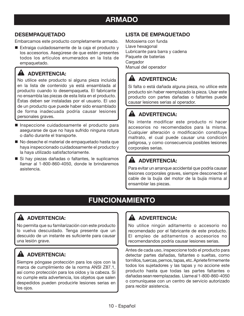 Armado, Funcionamiento | Ryobi P542 User Manual | Page 58 / 76