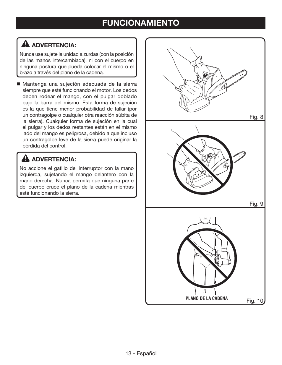 Funcionamiento | Ryobi P542 User Manual | Page 61 / 76