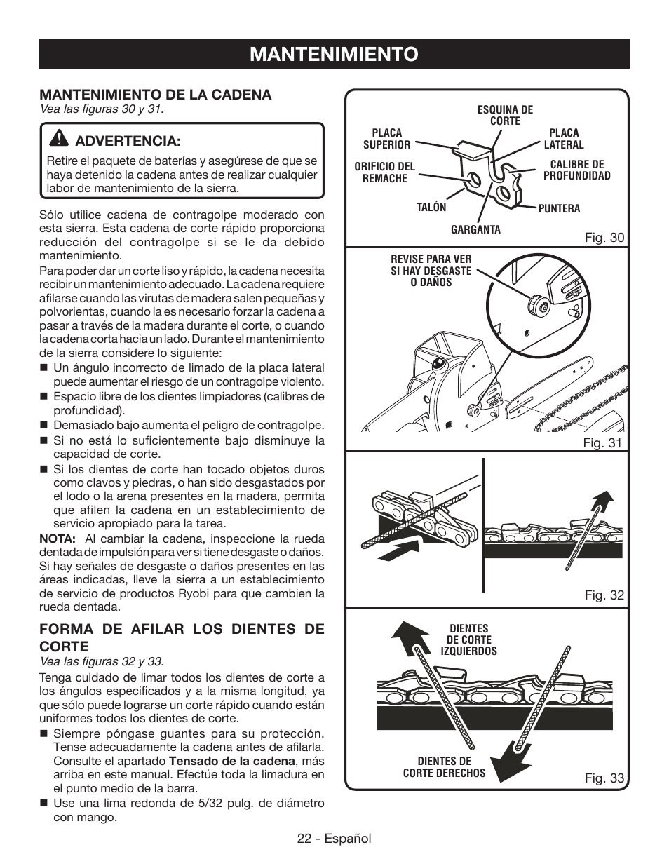 Mantenimiento | Ryobi P542 User Manual | Page 70 / 76