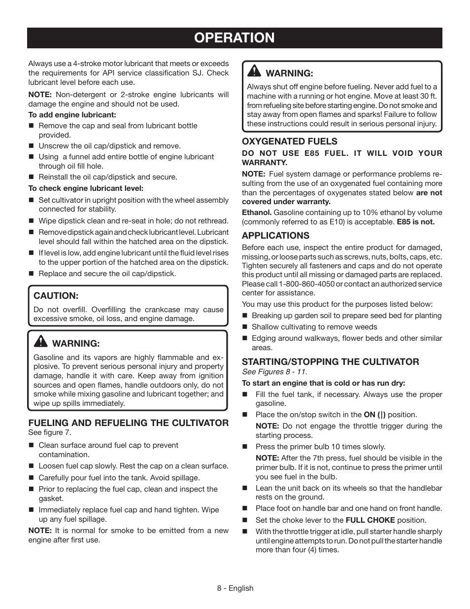 Operation | Ryobi RY64400 User Manual | Page 12 / 52