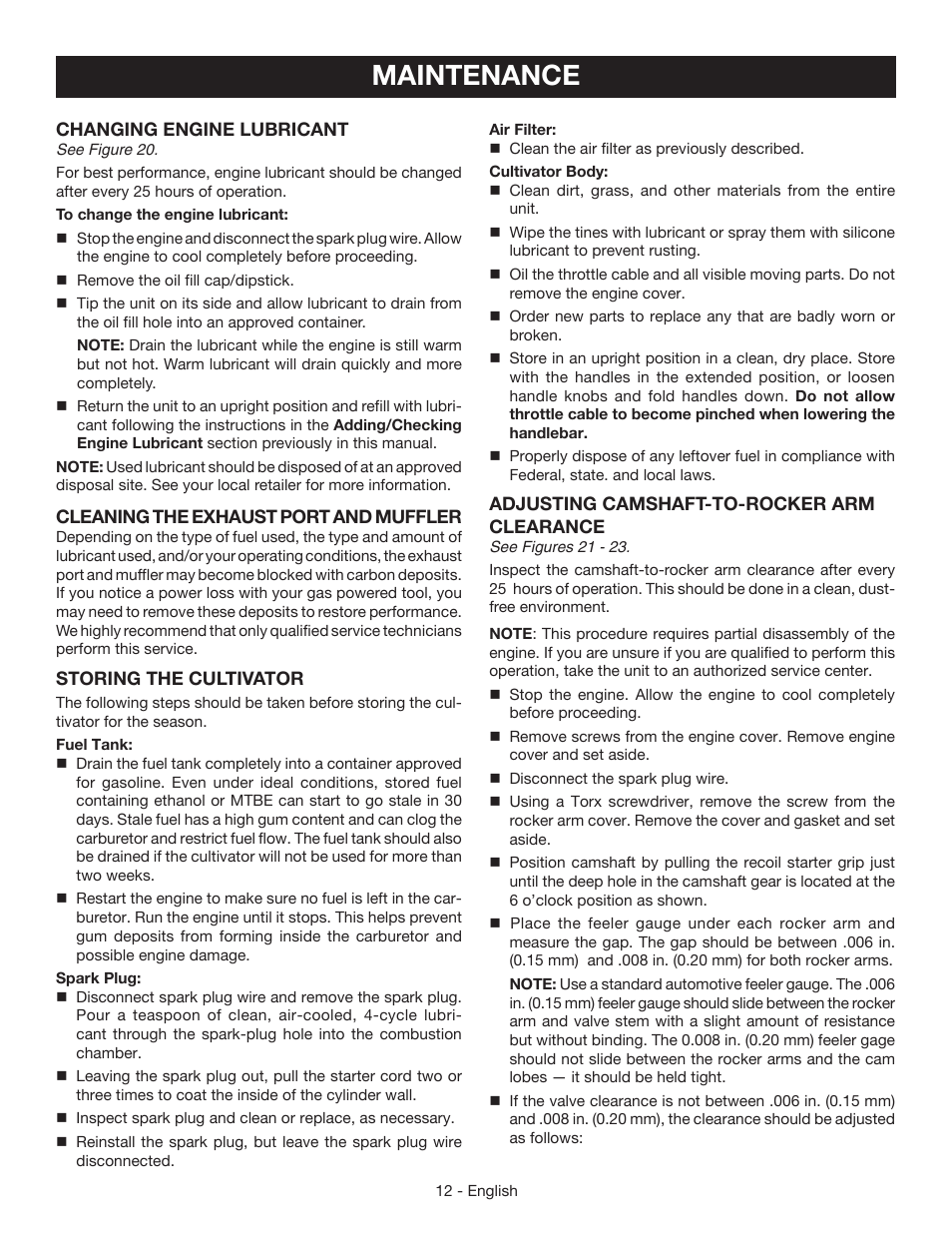 Maintenance | Ryobi RY64400 User Manual | Page 16 / 52