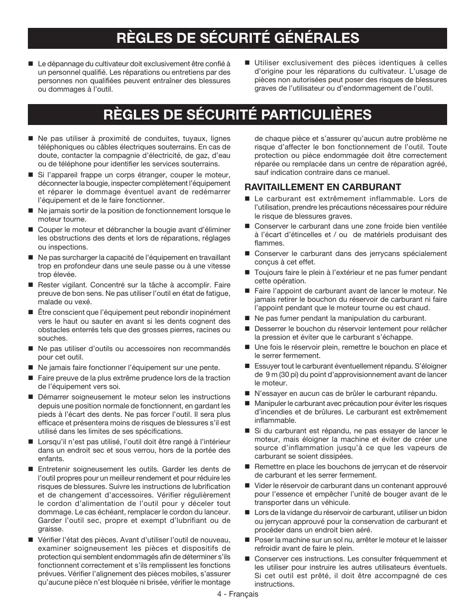Ravitaillement en carburant | Ryobi RY64400 User Manual | Page 23 / 52