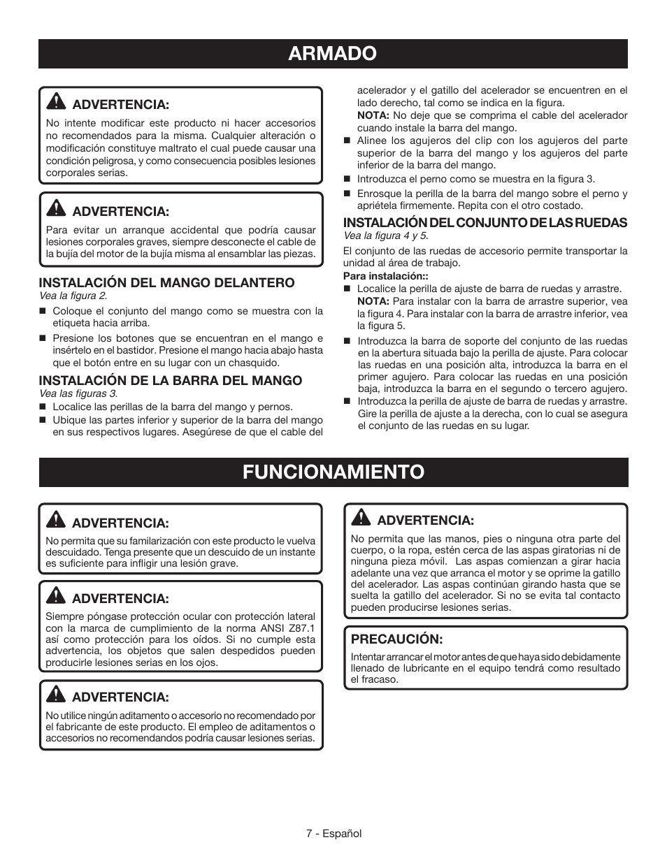 Armado, Funcionamiento | Ryobi RY64400 User Manual | Page 41 / 52