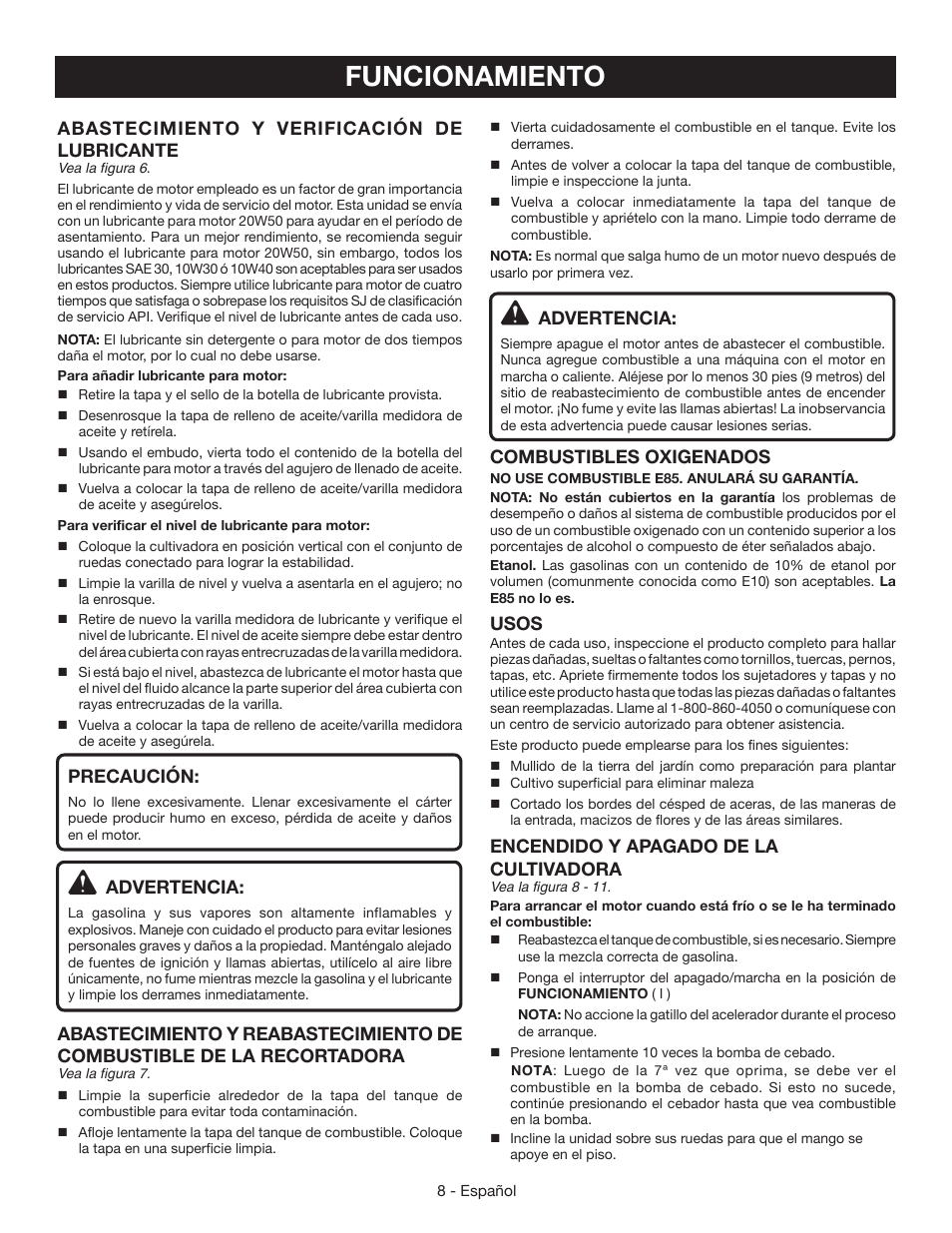 Funcionamiento | Ryobi RY64400 User Manual | Page 42 / 52