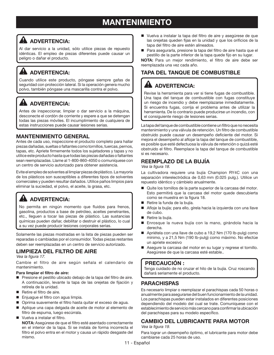 Mantenimiento | Ryobi RY64400 User Manual | Page 45 / 52