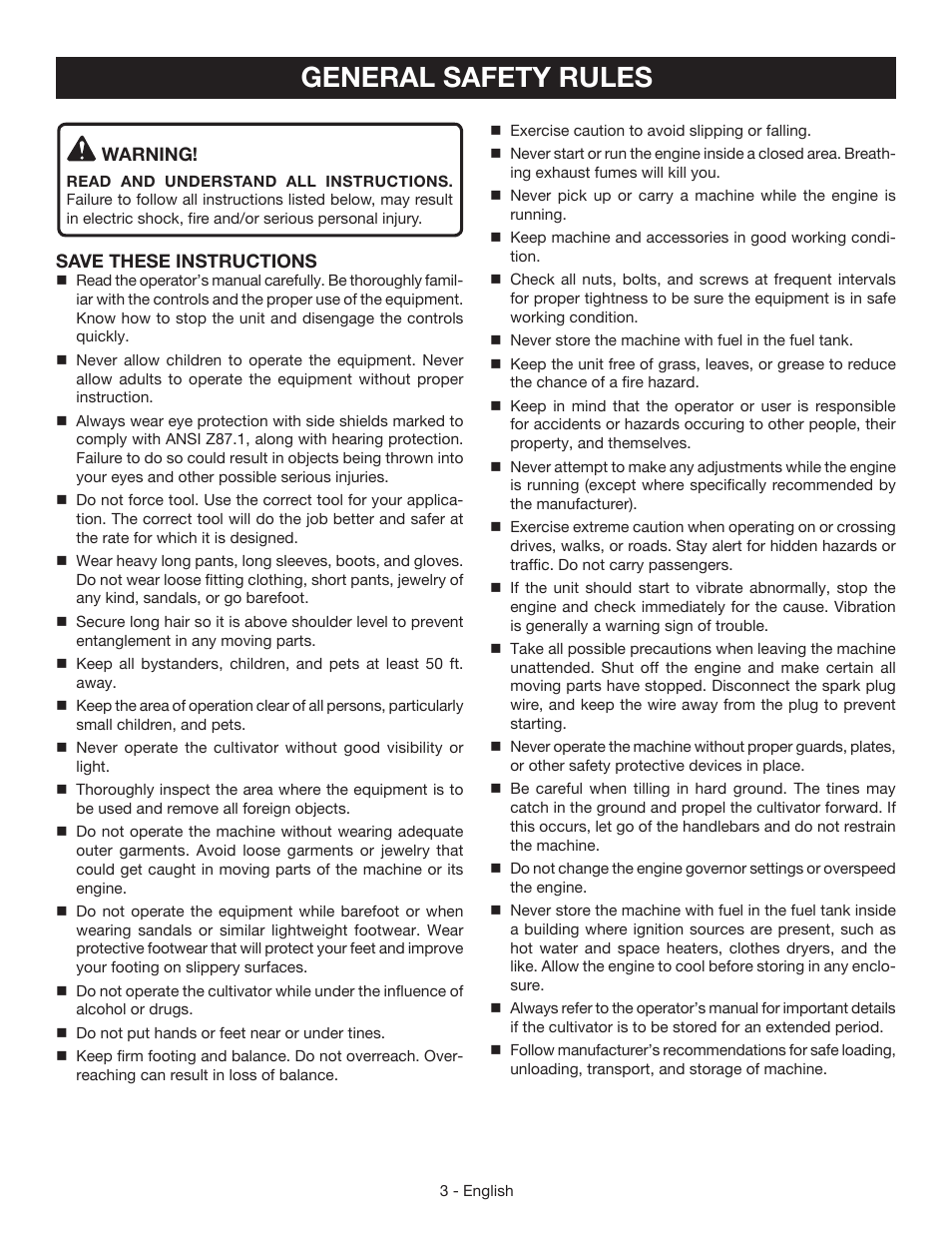 General safety rules | Ryobi RY64400 User Manual | Page 7 / 52