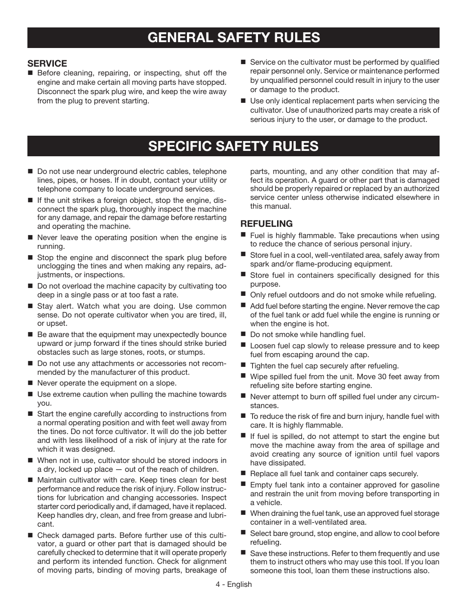 Specific safety rules general safety rules | Ryobi RY64400 User Manual | Page 8 / 52