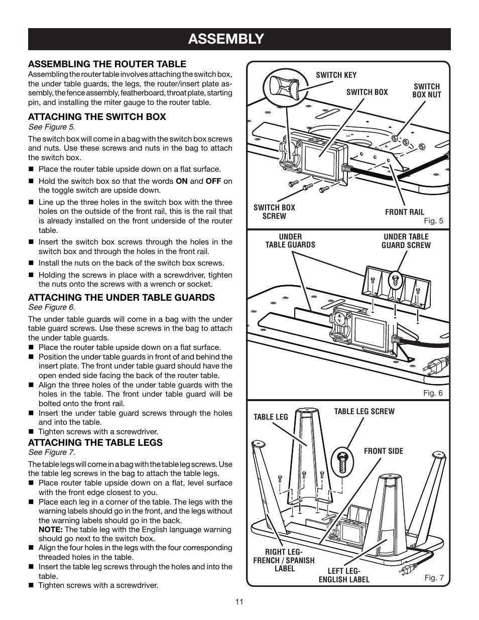 Assembly | Ryobi Router Table A25RT02 User Manual | Page 11 / 20