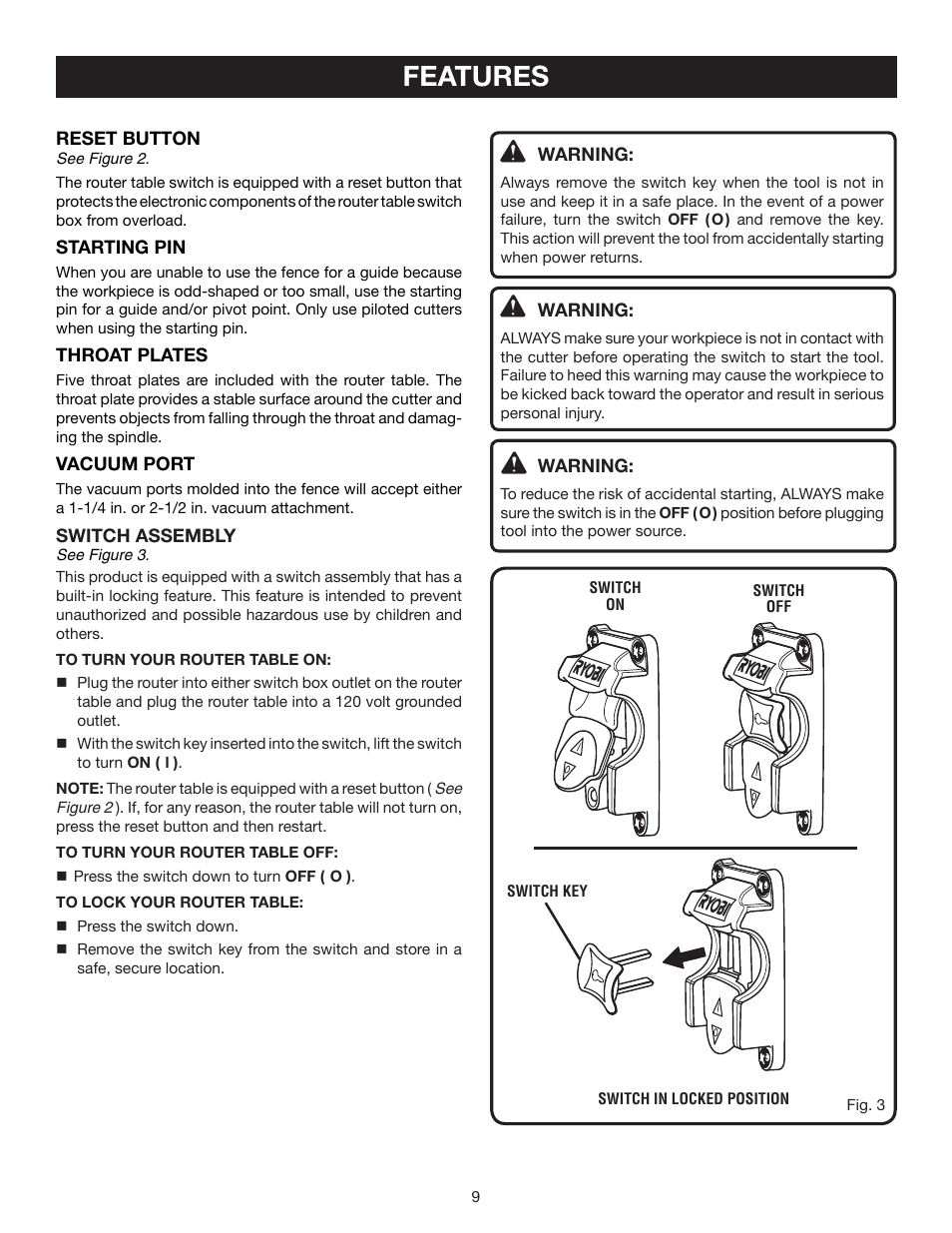 Features | Ryobi Router Table A25RT02 User Manual | Page 9 / 20