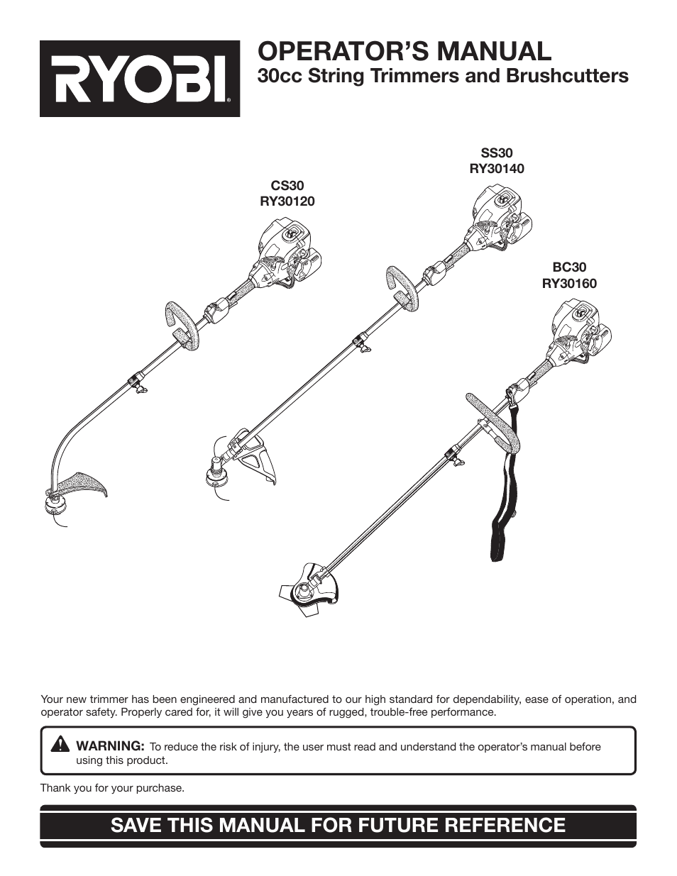 Ryobi BC30 RY30160 User Manual | 26 pages