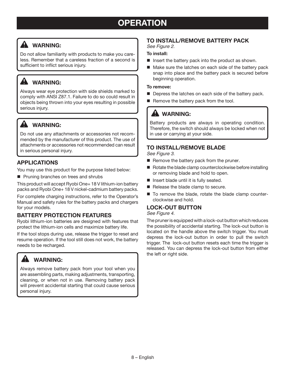 Operation | Ryobi P560 User Manual | Page 10 / 34