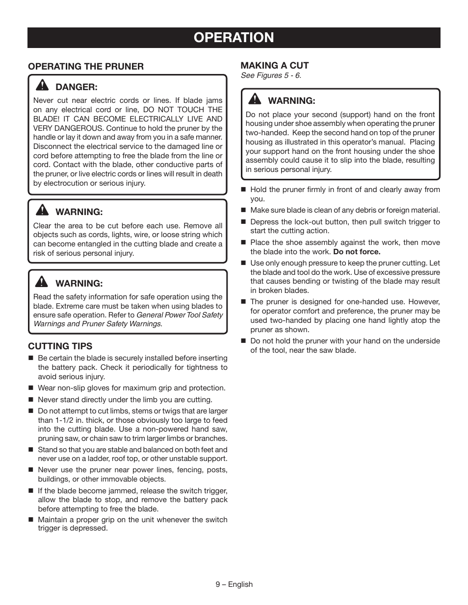 Operation | Ryobi P560 User Manual | Page 11 / 34