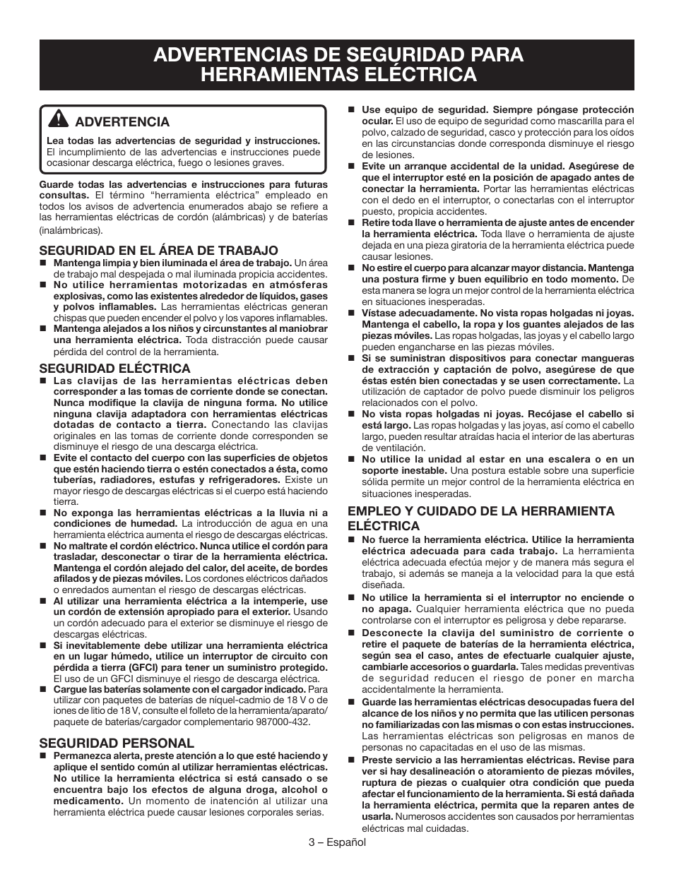 Advertencia, Seguridad personal | Ryobi P560 User Manual | Page 23 / 34