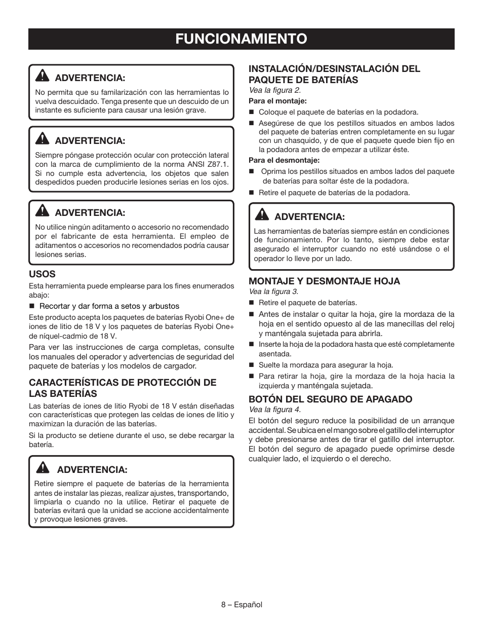 Funcionamiento | Ryobi P560 User Manual | Page 28 / 34