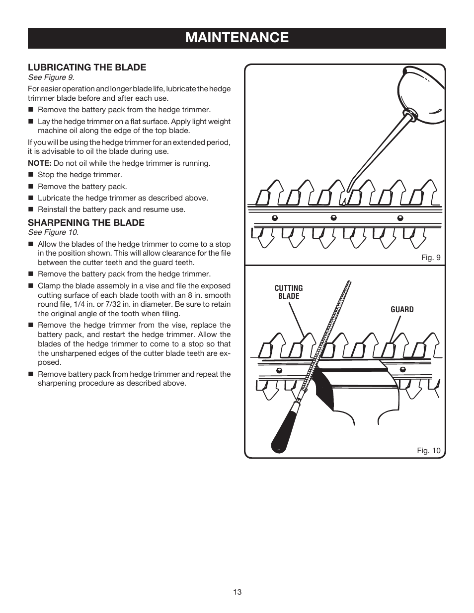 Maintenance | Ryobi P2600A User Manual | Page 13 / 16