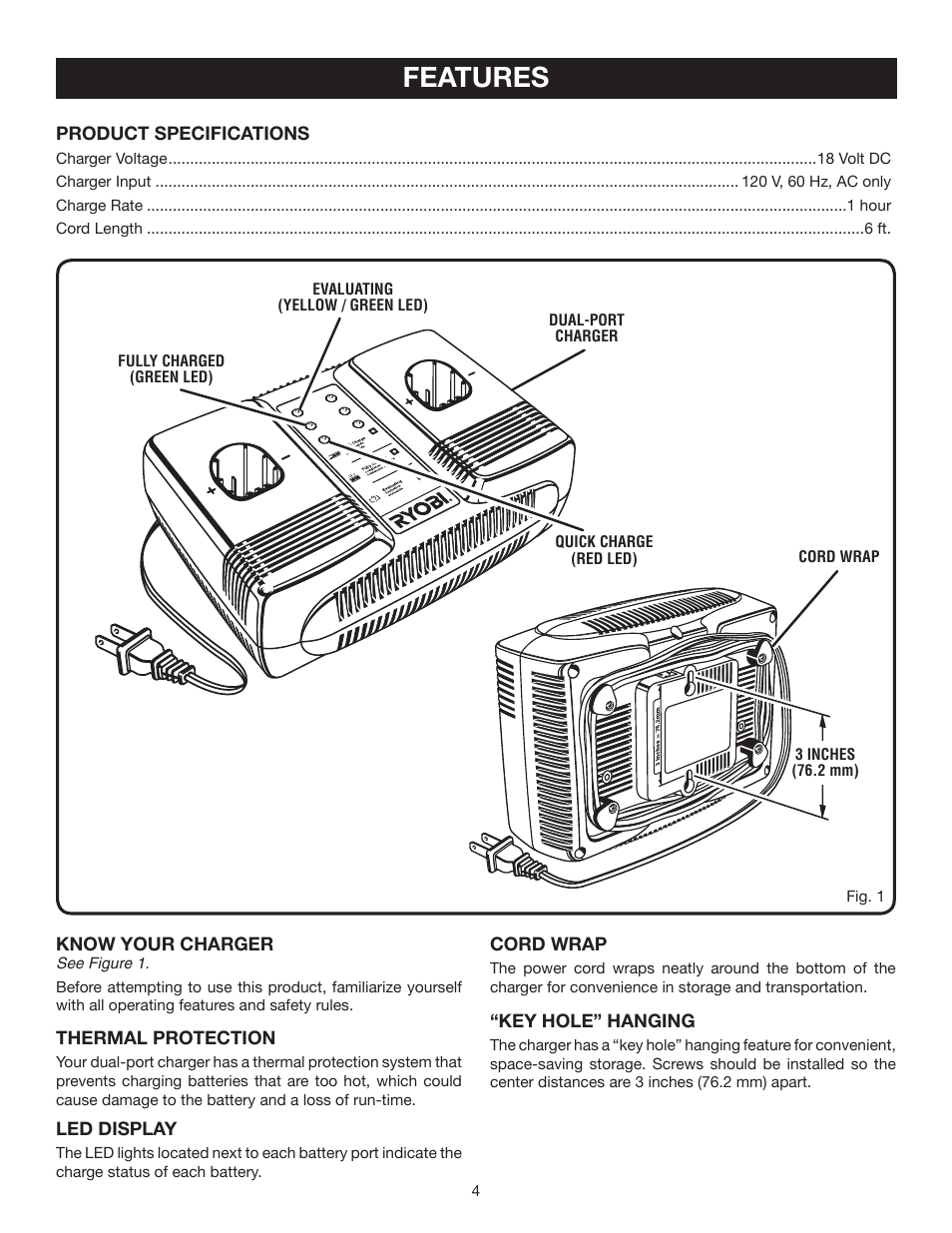 Features | Ryobi P120 User Manual | Page 4 / 8