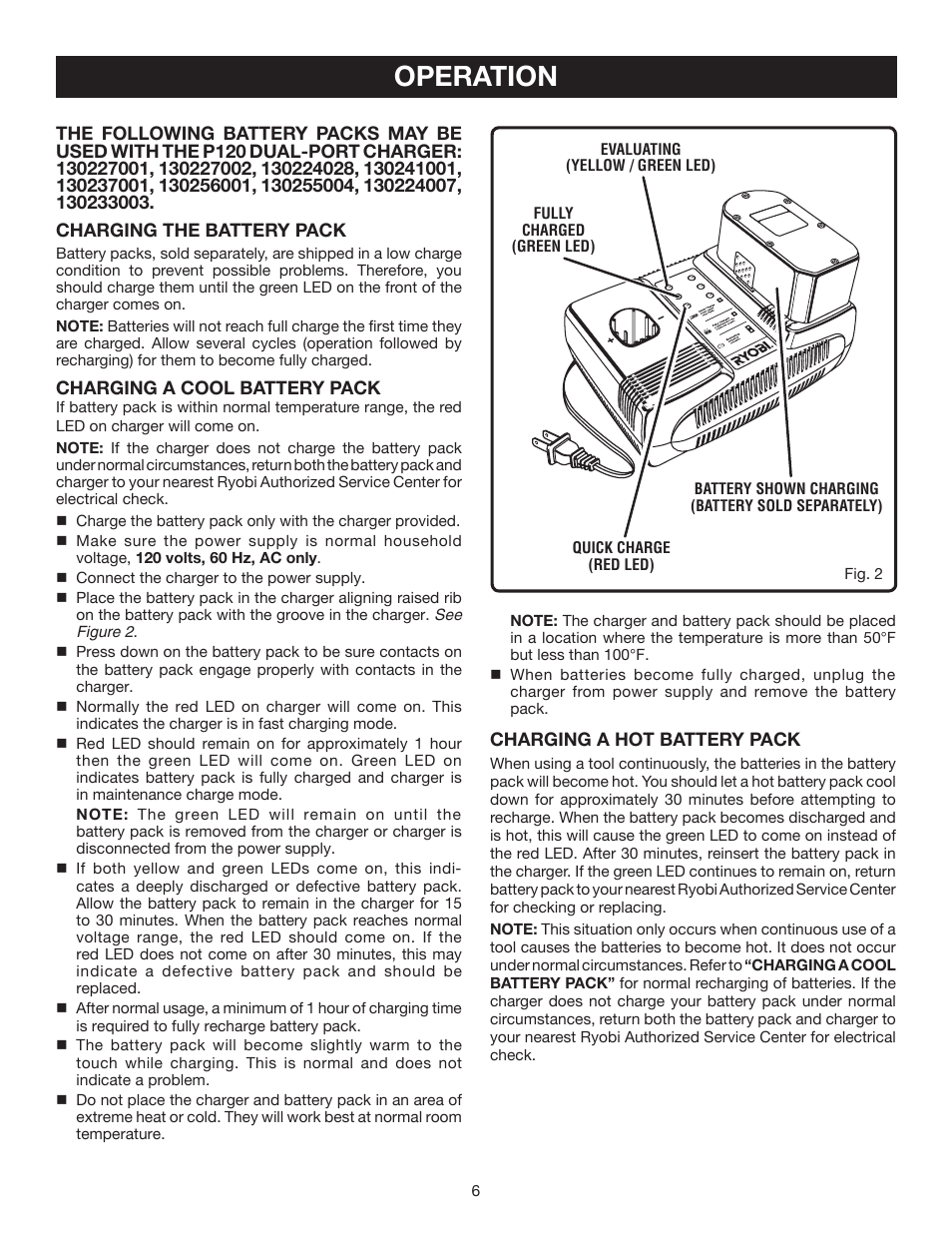 Operation | Ryobi P120 User Manual | Page 6 / 8