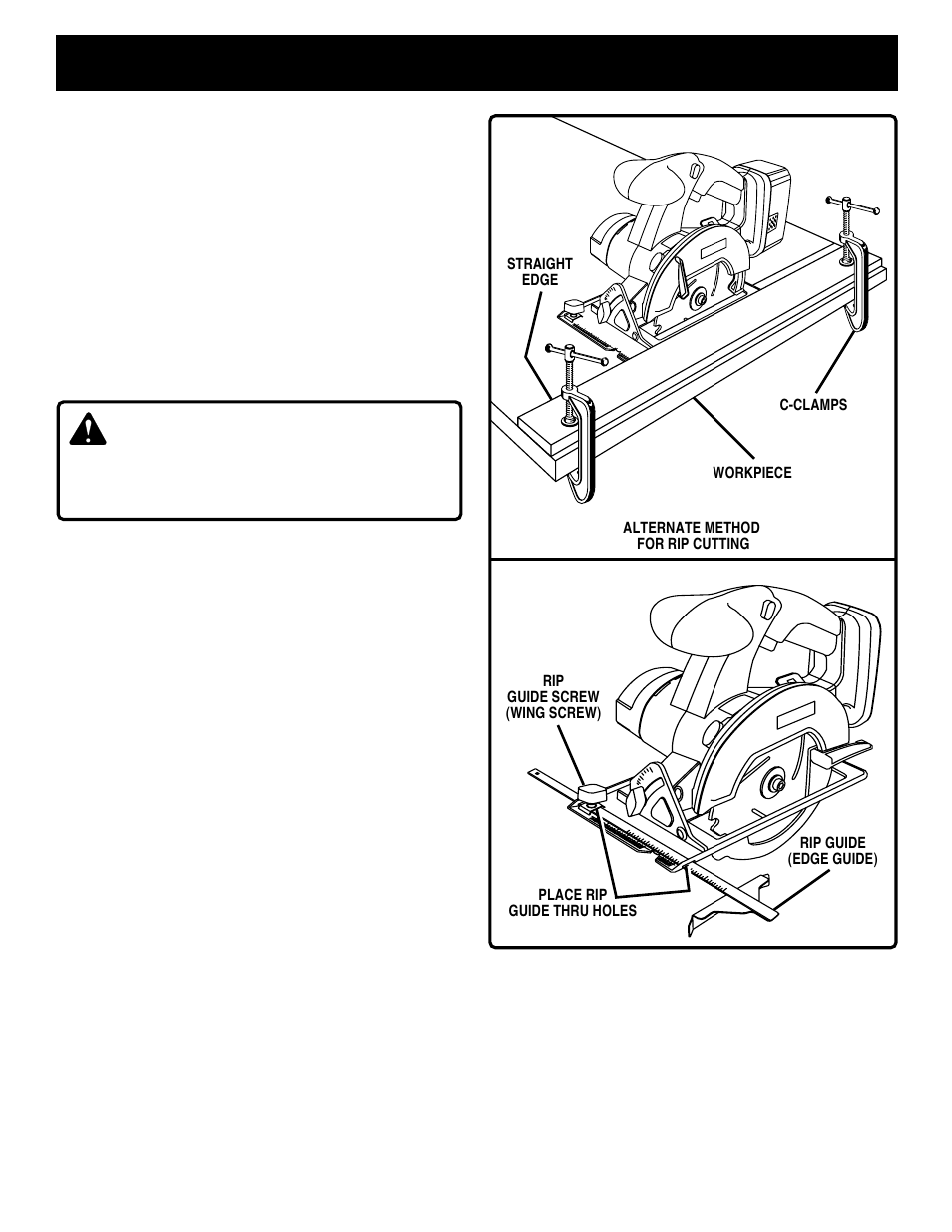 Operation, Warning, Page 18 | See figure 24, Remove battery pack from saw, Adjust rip guide to the width needed | Ryobi R10631 User Manual | Page 18 / 22