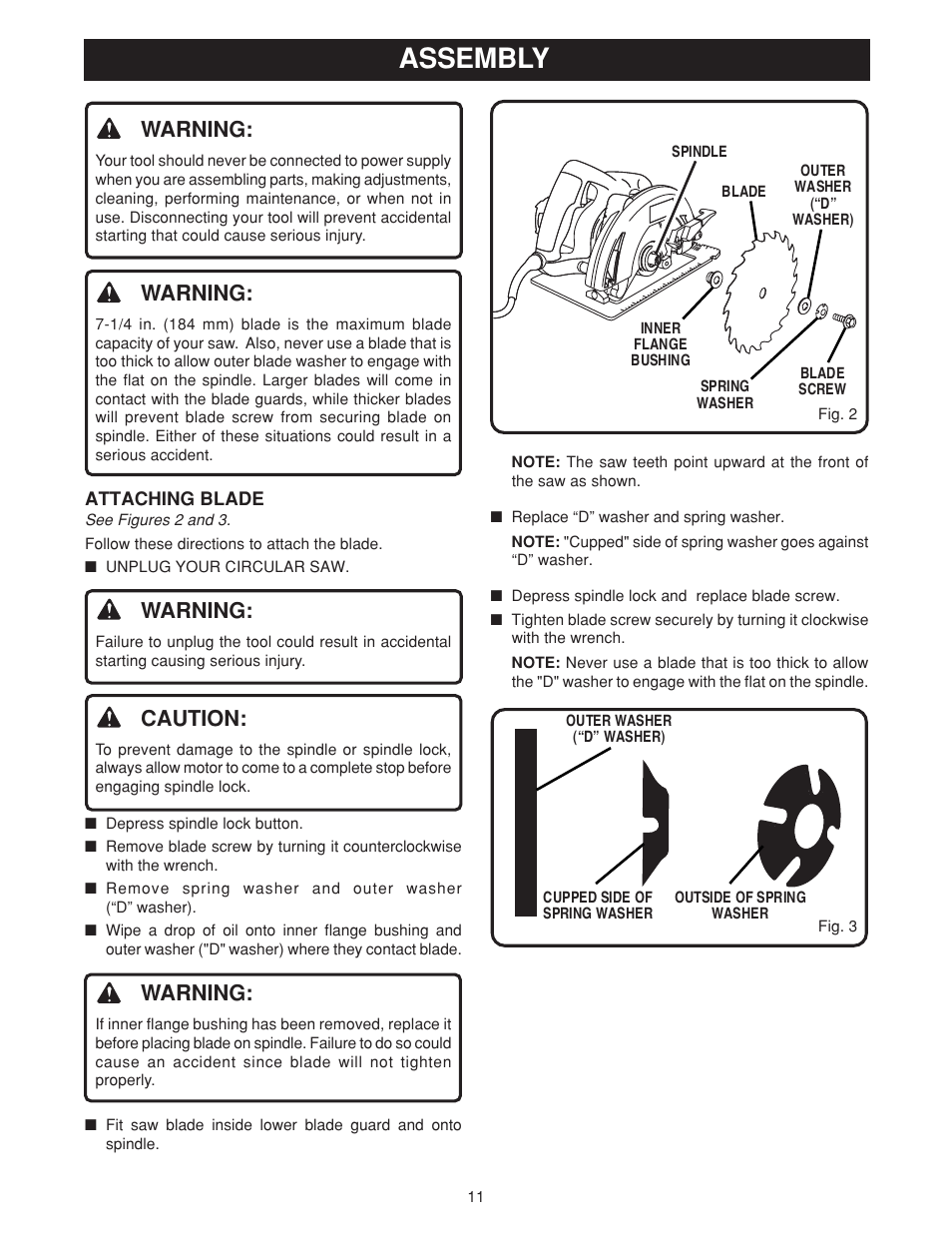 Assembly, Warning, Caution | Ryobi csb131 User Manual | Page 11 / 22