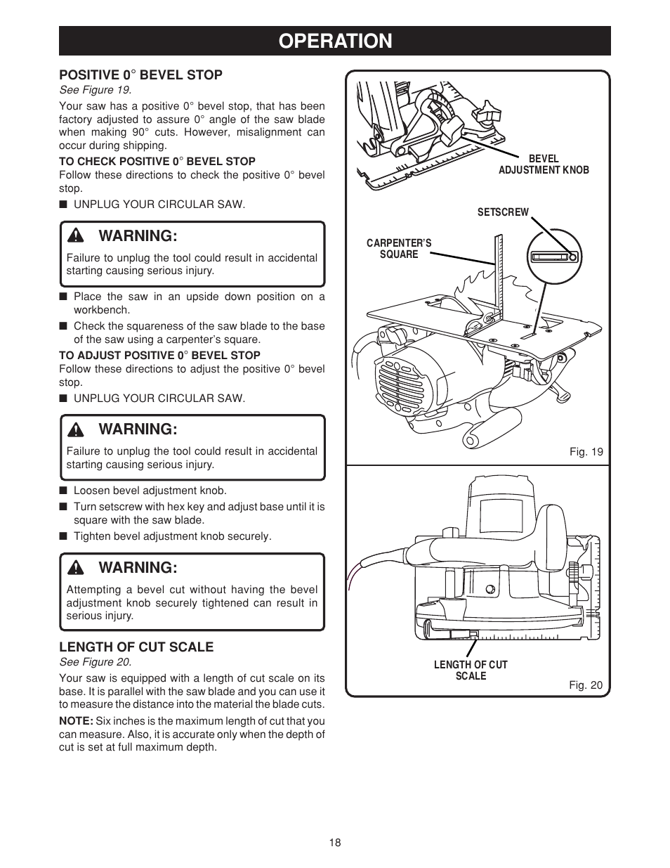 Operation, Warning | Ryobi csb131 User Manual | Page 18 / 22