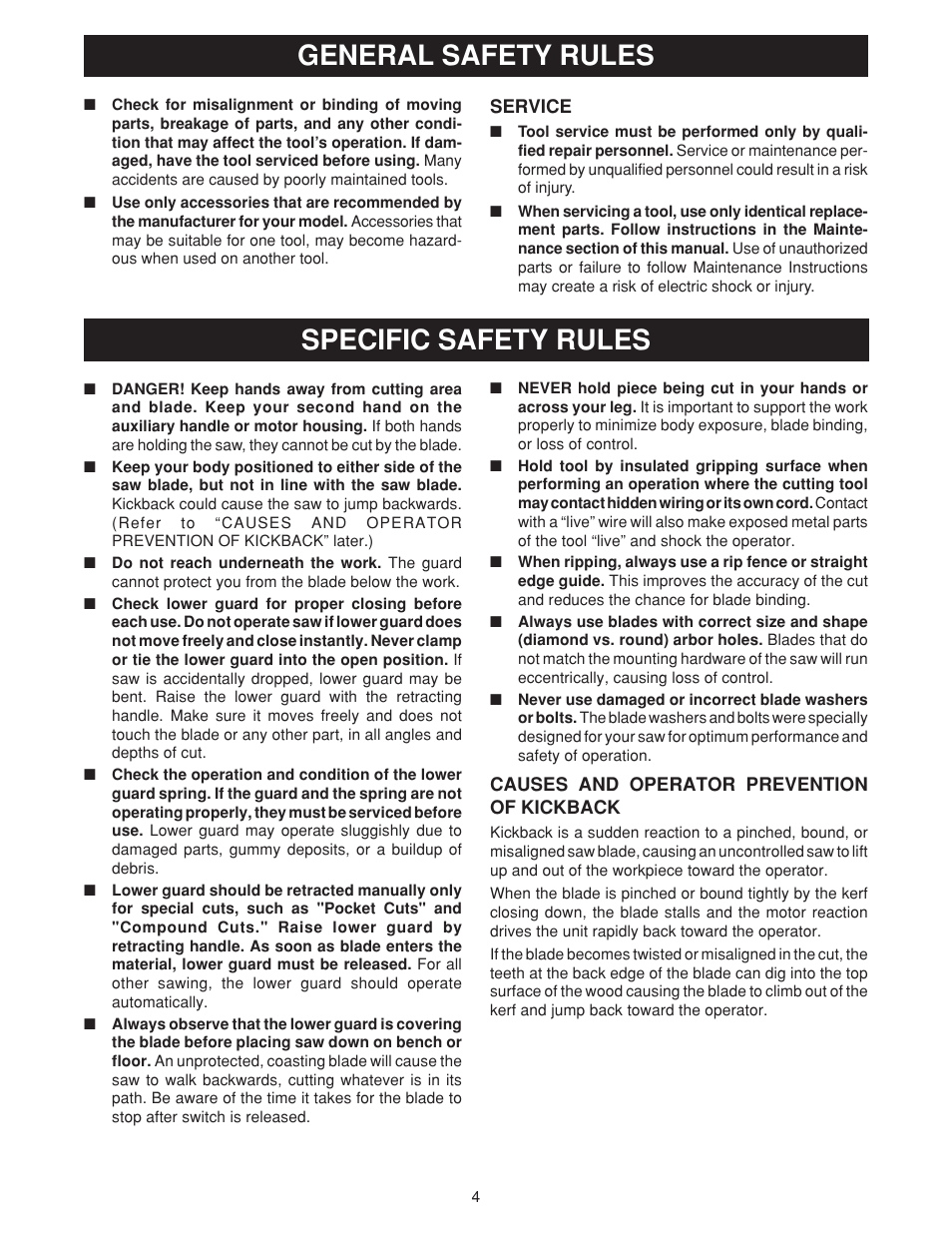 General safety rules, Specific safety rules | Ryobi csb131 User Manual | Page 4 / 22