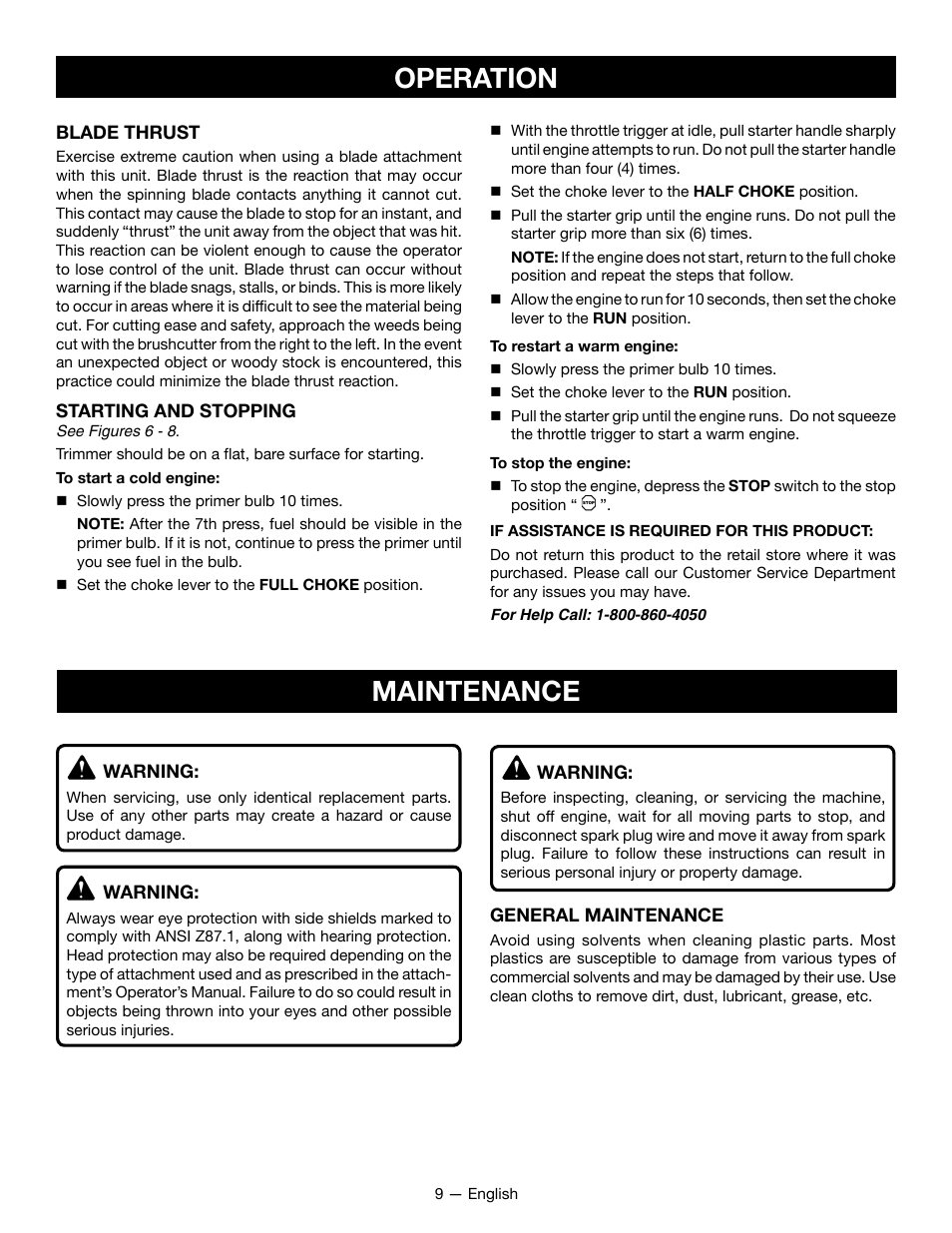 Operation, Maintenance | Ryobi RY34001 User Manual | Page 11 / 46