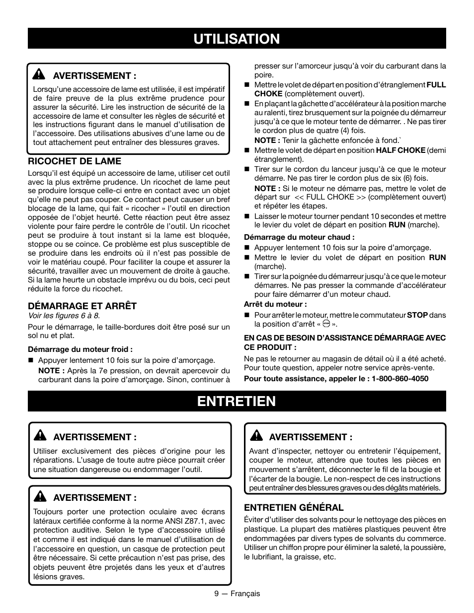 Utilisation, Entretien | Ryobi RY34001 User Manual | Page 25 / 46