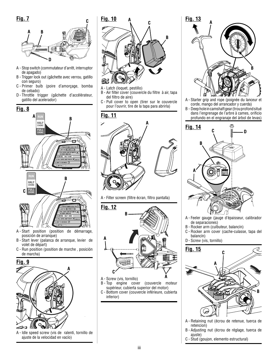 Fig. 7, Fig. 11 fig. 12, Fig. 13 | Fig. 14, Fig. 15, Fig. 9 fig. 8, Fig. 10 | Ryobi RY34001 User Manual | Page 3 / 46