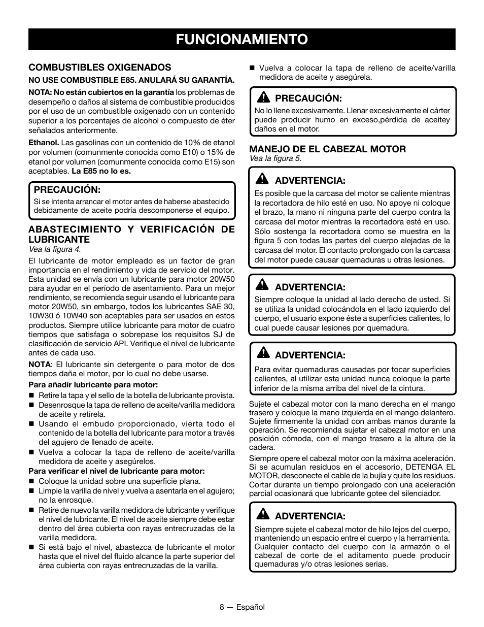 Funcionamiento | Ryobi RY34001 User Manual | Page 37 / 46