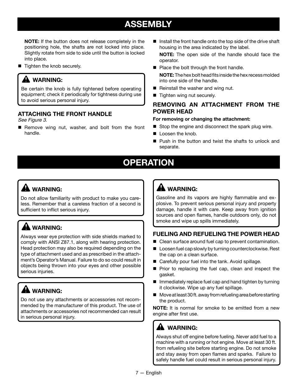 Assembly, Operation | Ryobi RY34001 User Manual | Page 9 / 46