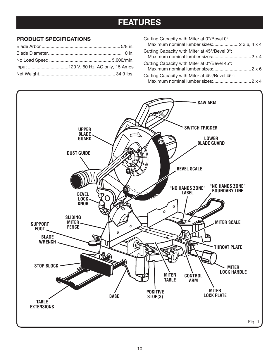 Features | Ryobi TS1353DXL User Manual | Page 10 / 32