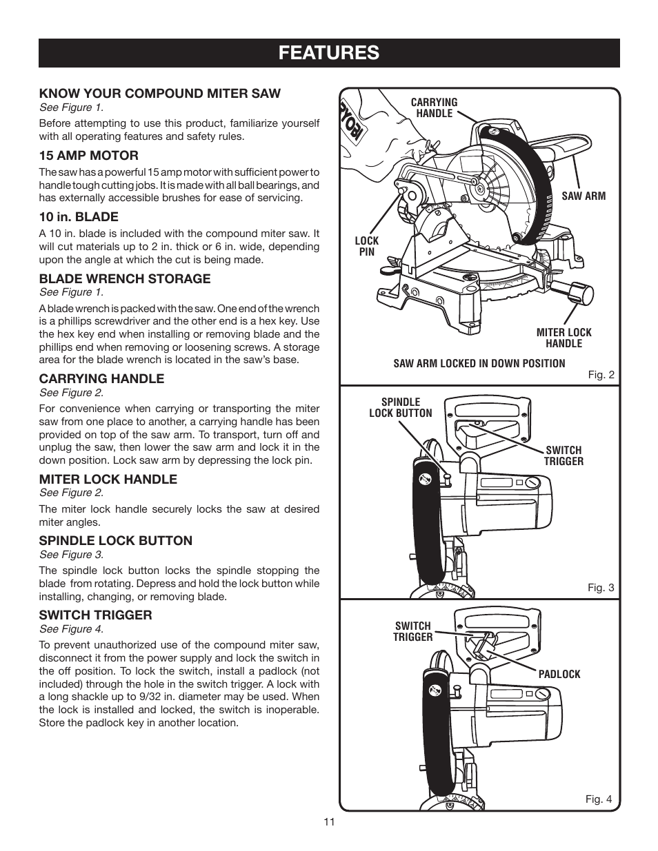 Features | Ryobi TS1353DXL User Manual | Page 11 / 32