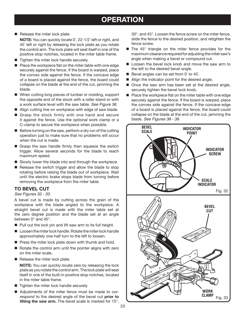 Operation | Ryobi TS1353DXL User Manual | Page 23 / 32