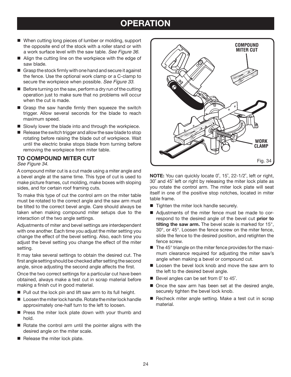 Operation | Ryobi TS1353DXL User Manual | Page 24 / 32