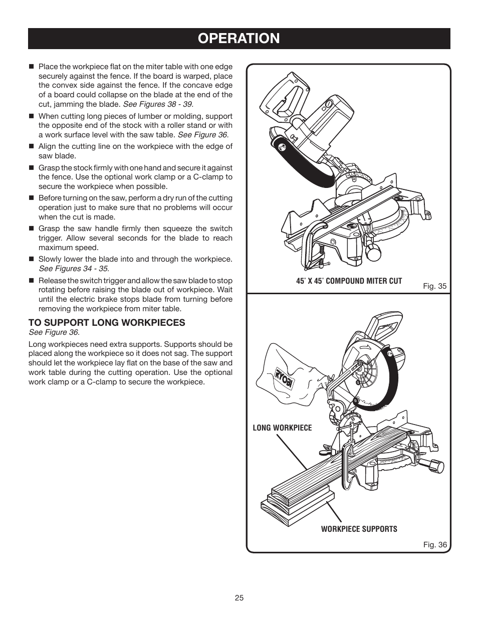 Operation | Ryobi TS1353DXL User Manual | Page 25 / 32