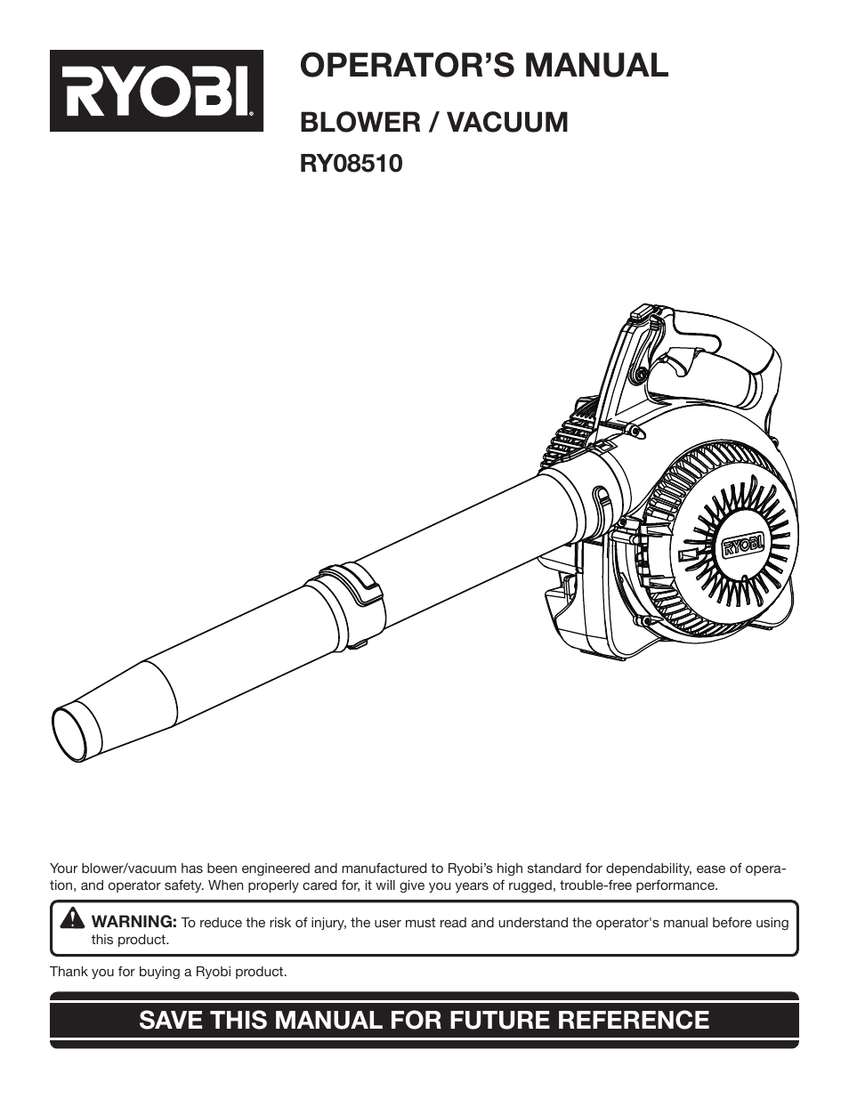 Ryobi RY08510 User Manual | 20 pages