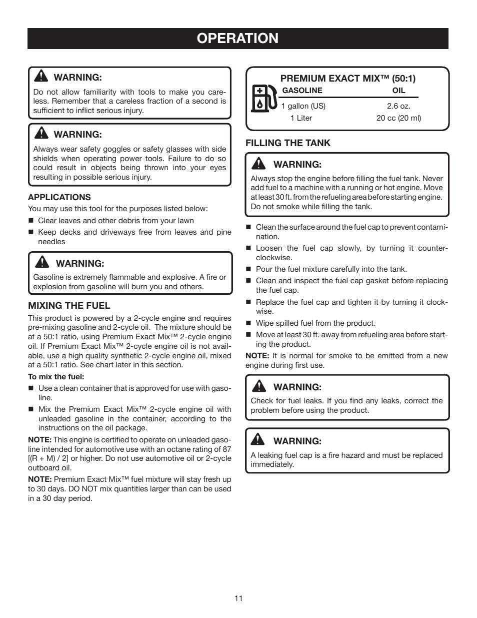 Operation | Ryobi RY08510 User Manual | Page 11 / 20