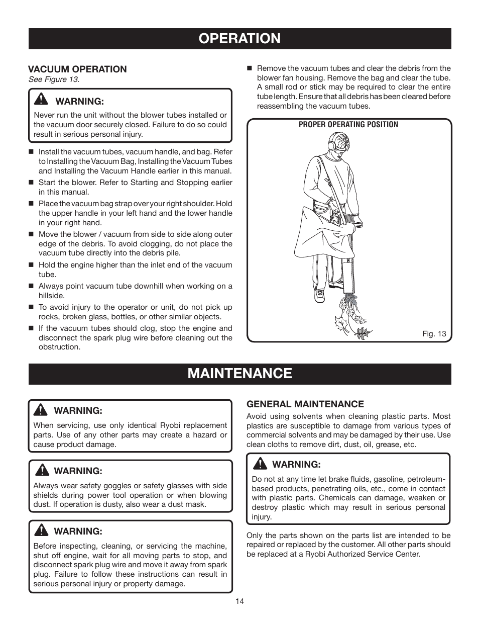 Operation maintenance | Ryobi RY08510 User Manual | Page 14 / 20