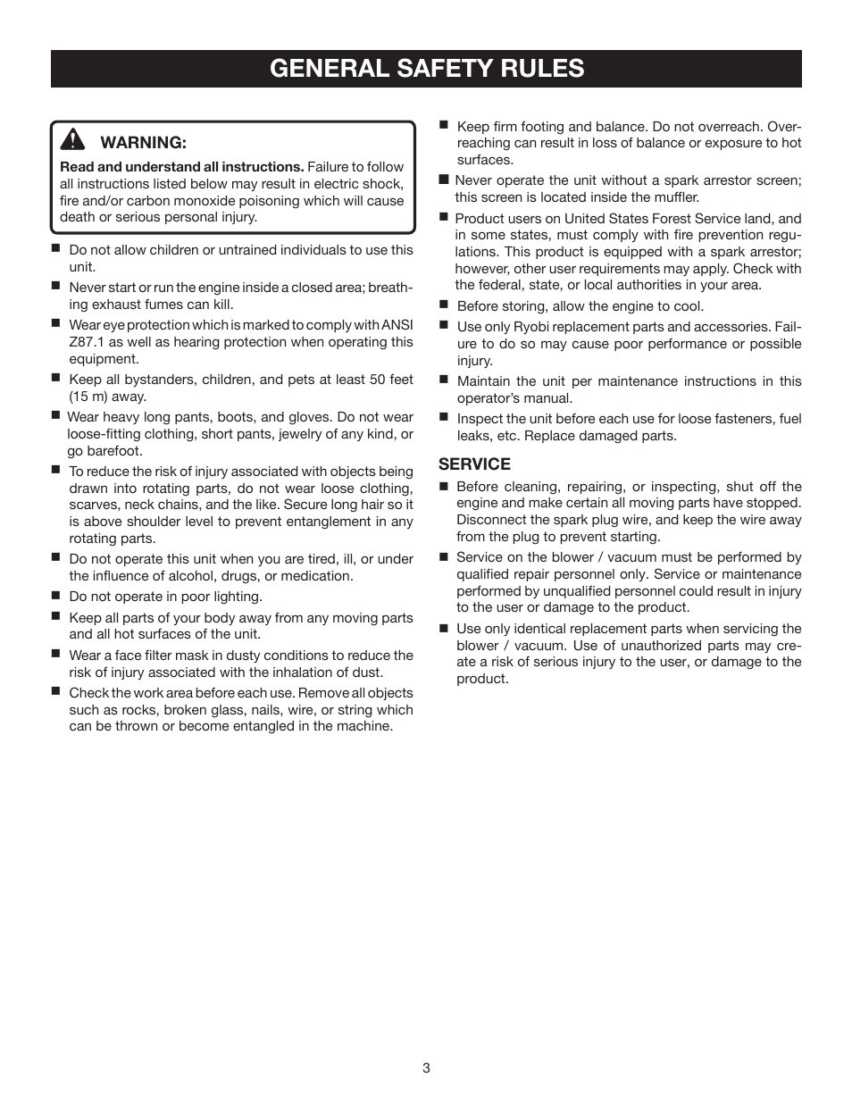 General safety rules | Ryobi RY08510 User Manual | Page 3 / 20