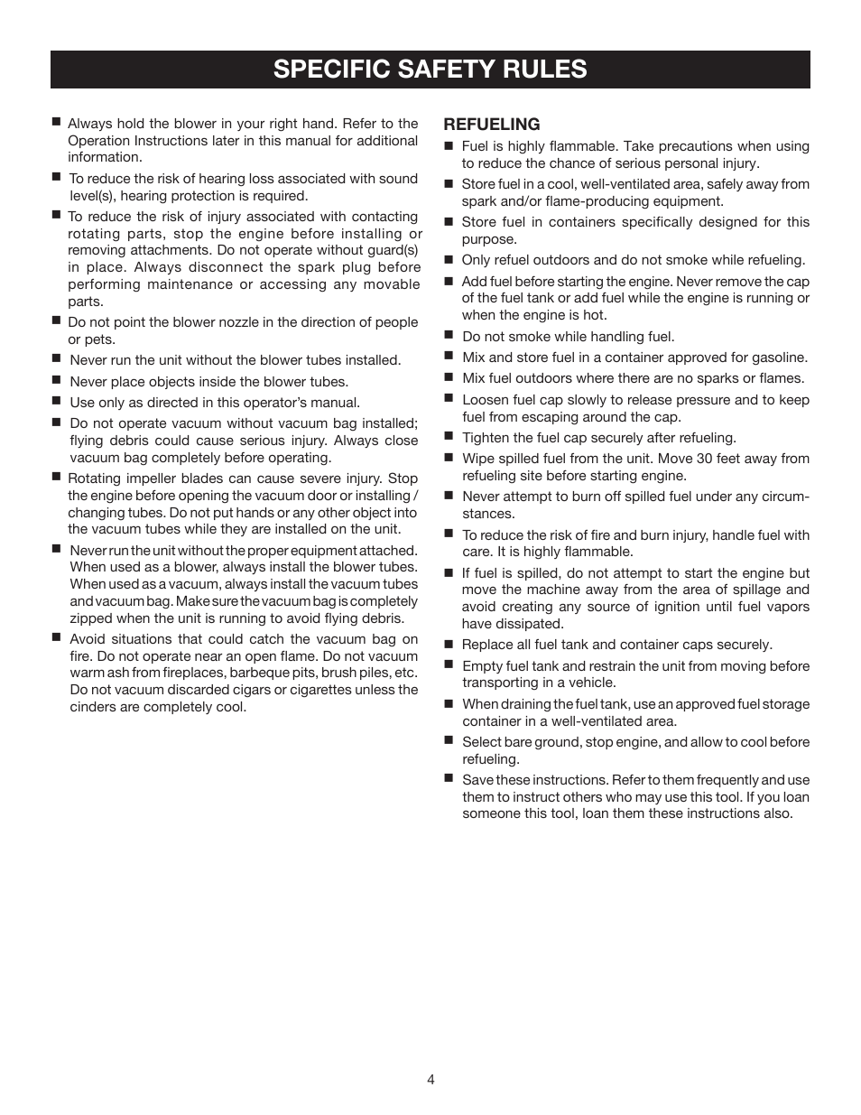 Specific safety rules | Ryobi RY08510 User Manual | Page 4 / 20