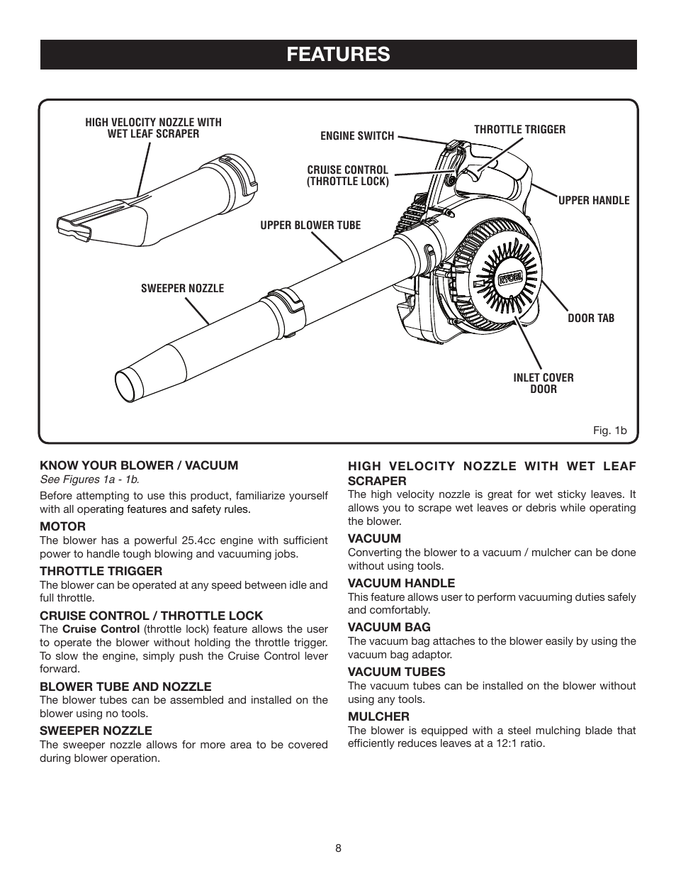 Features | Ryobi RY08510 User Manual | Page 8 / 20