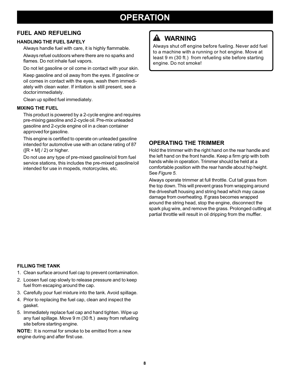 Operation, Warning | Ryobi PLT3043A User Manual | Page 8 / 18