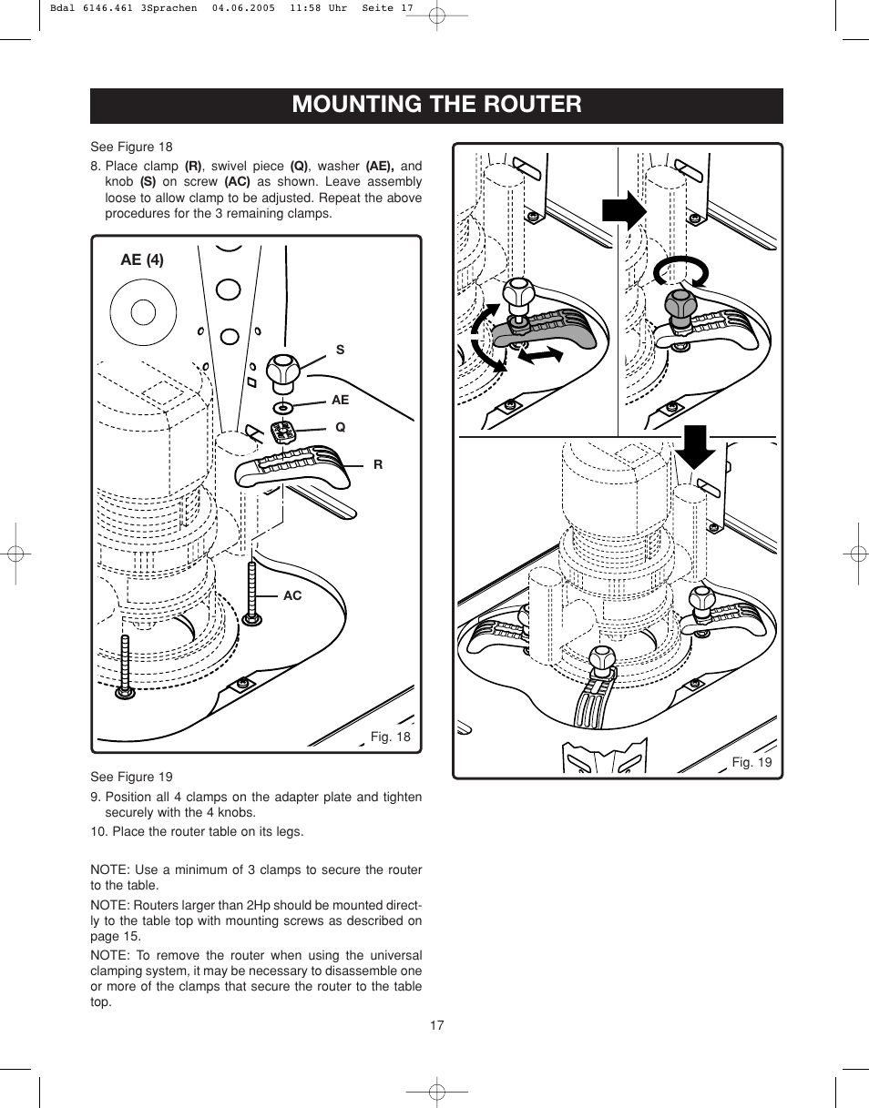 Mounting the router | Ryobi RT501W User Manual | Page 17 / 28