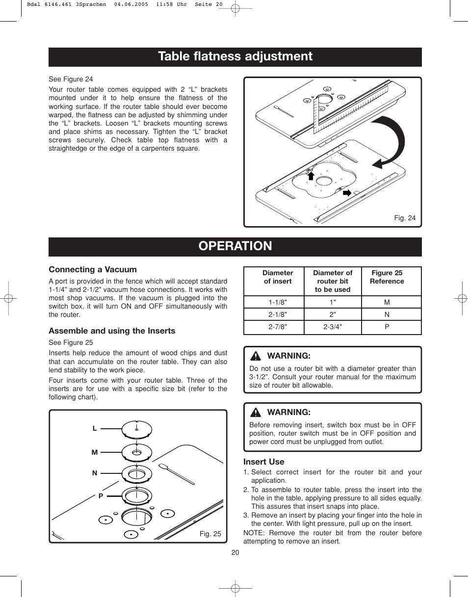 Table flatness adjustment, Operation | Ryobi RT501W User Manual | Page 20 / 28