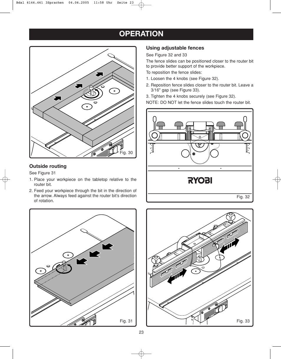 Operation | Ryobi RT501W User Manual | Page 23 / 28