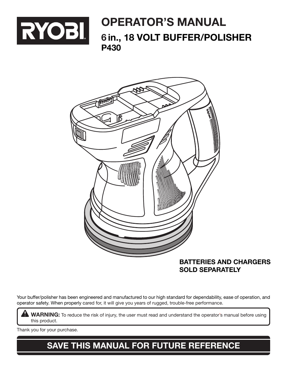Ryobi P430 User Manual | 16 pages