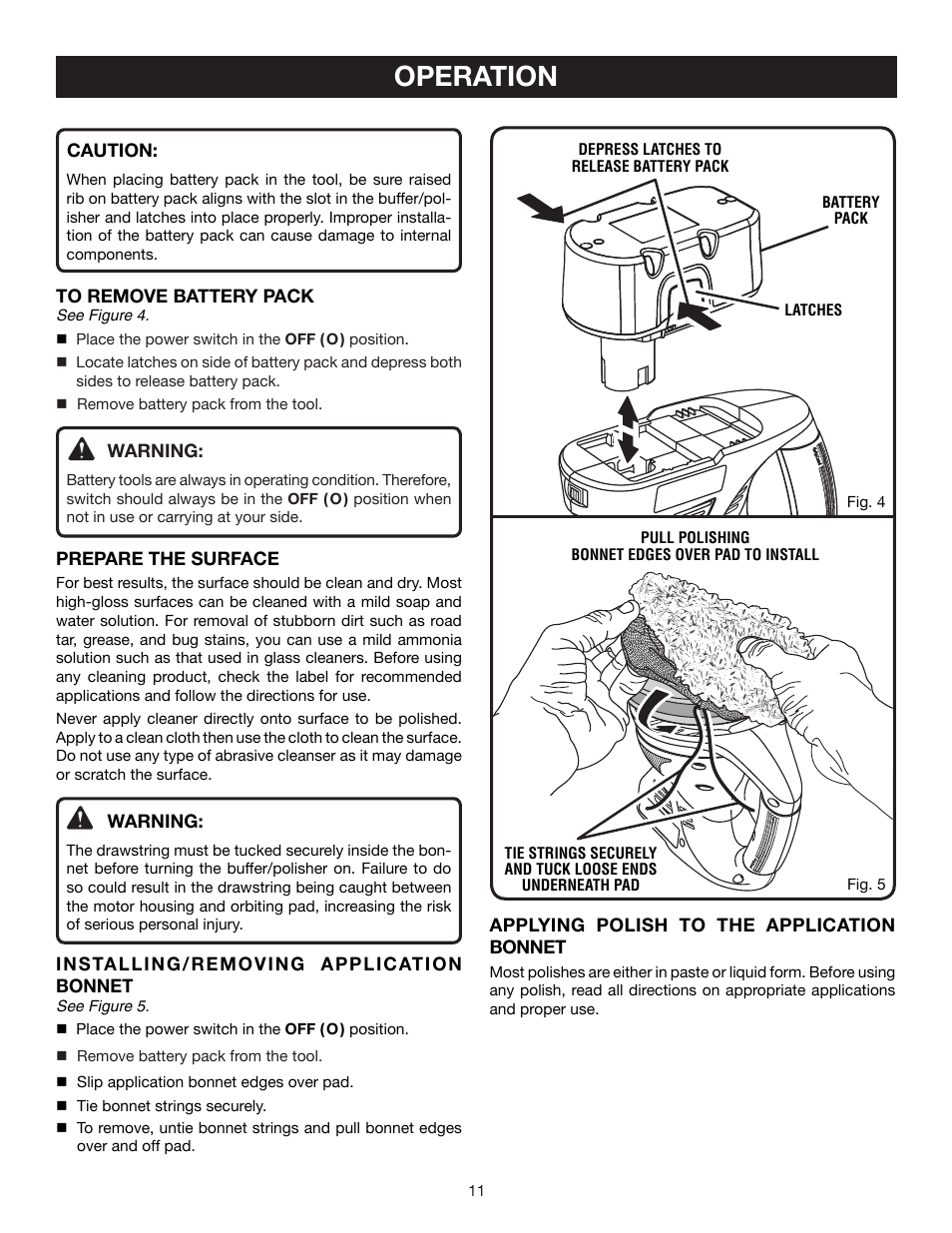 Operation | Ryobi P430 User Manual | Page 11 / 16