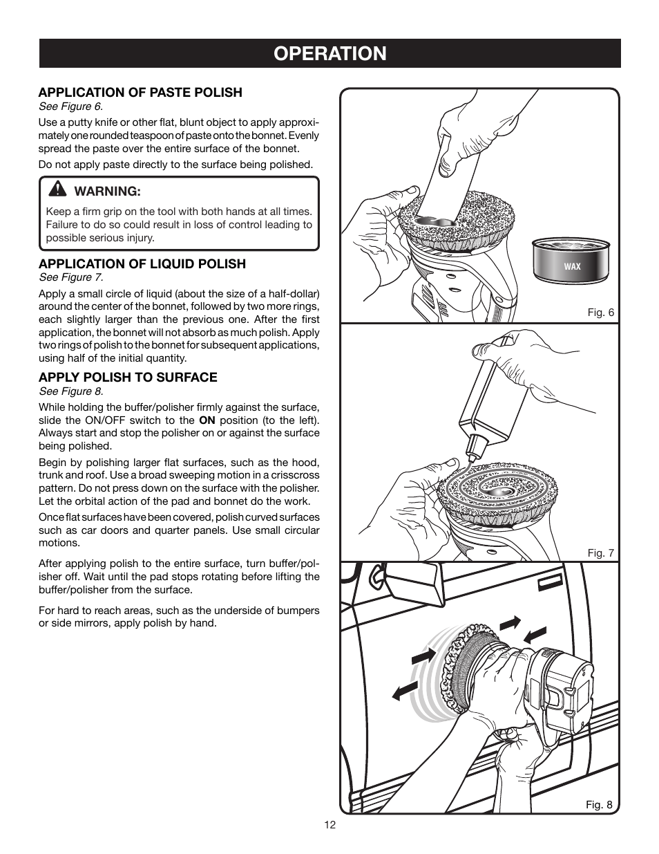Operation | Ryobi P430 User Manual | Page 12 / 16